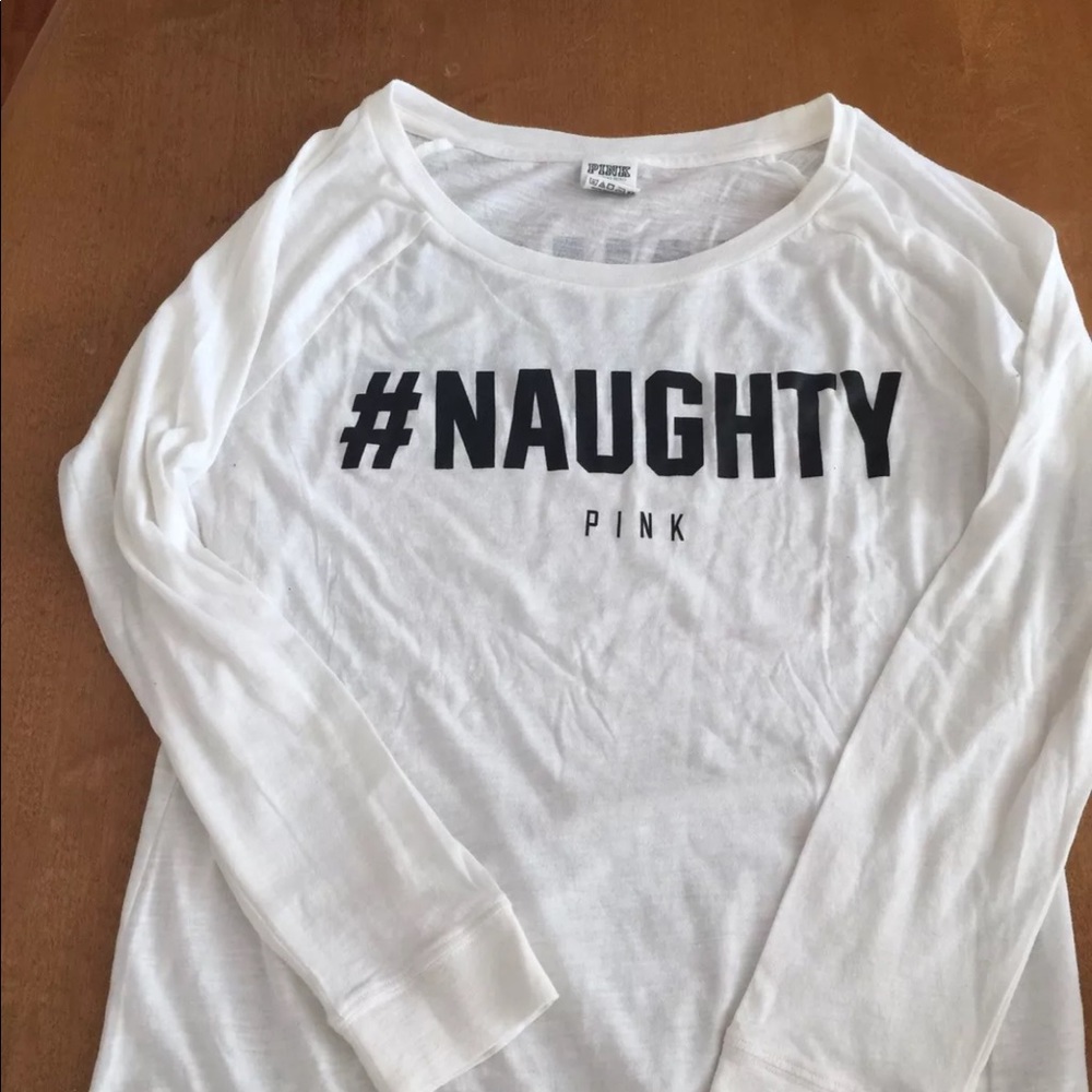 VS Pink #Naughty #Nice Long Sleeve Sleep Shirt Med